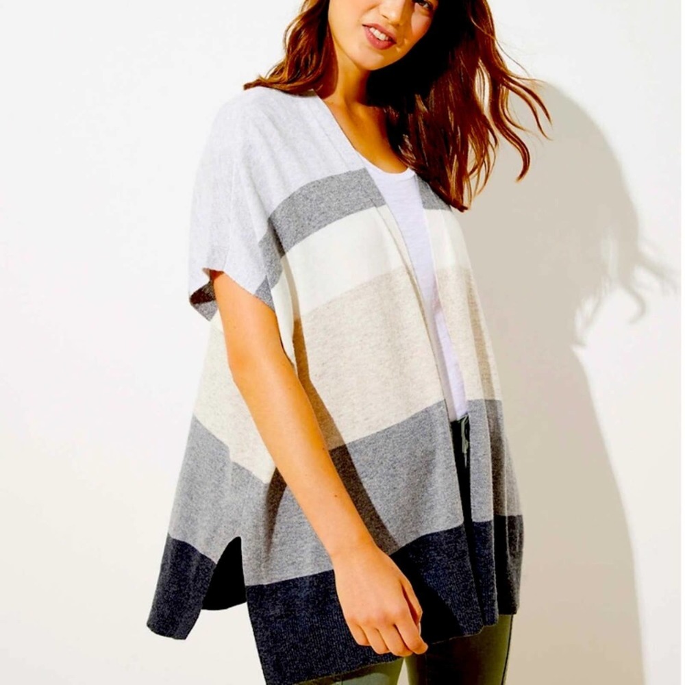 💙 LOFT | Striped Open Front Poncho Sweater XS/S